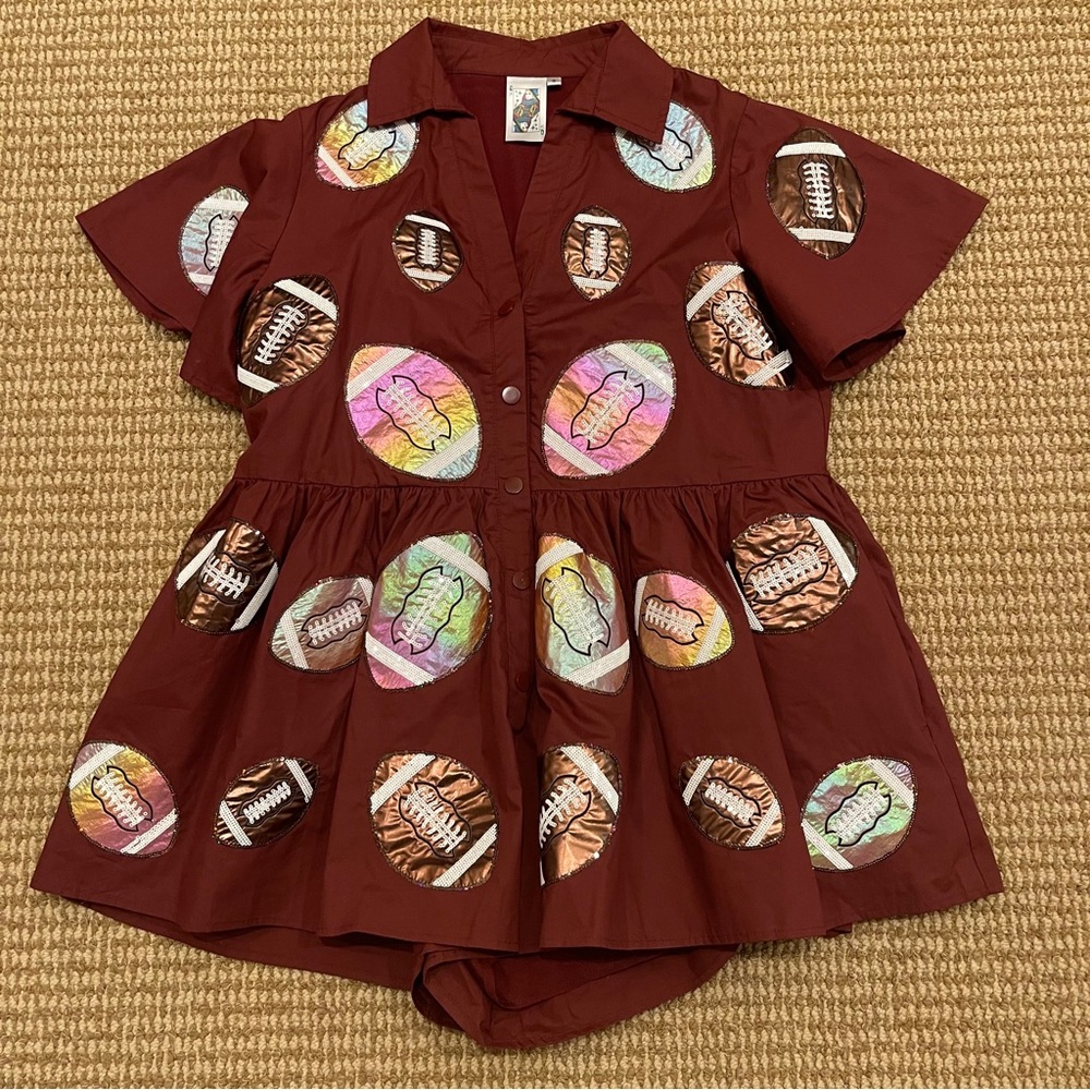 Queen of Sparkles Maroon Iridescent Football Romper Small - Picture 3 of 11